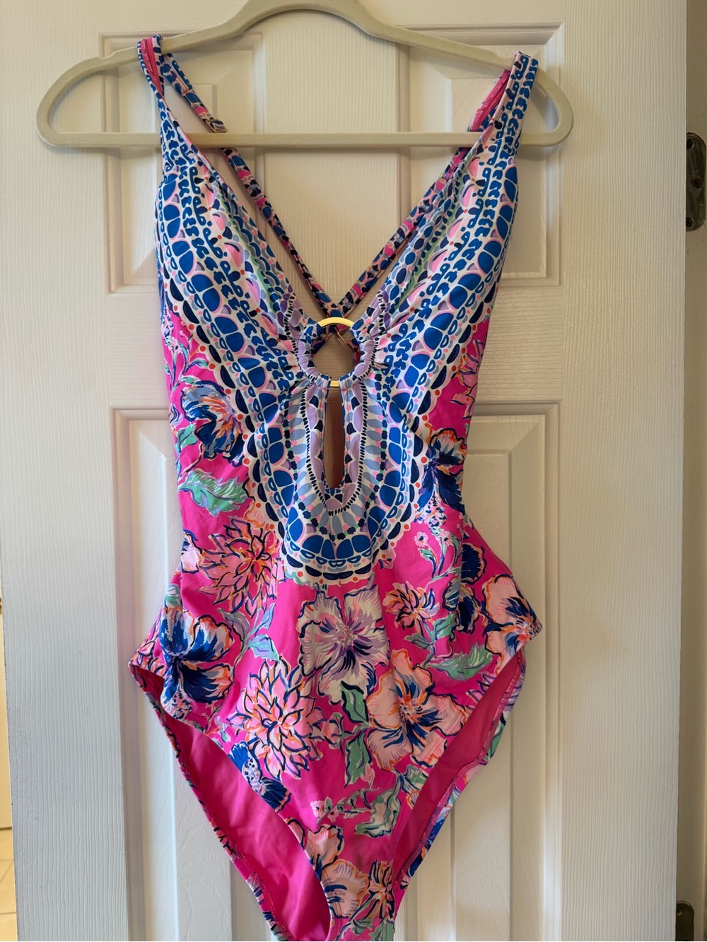 Lilly Pulitzer Pink Floral One-Piece Swimsuit with Blue Accents